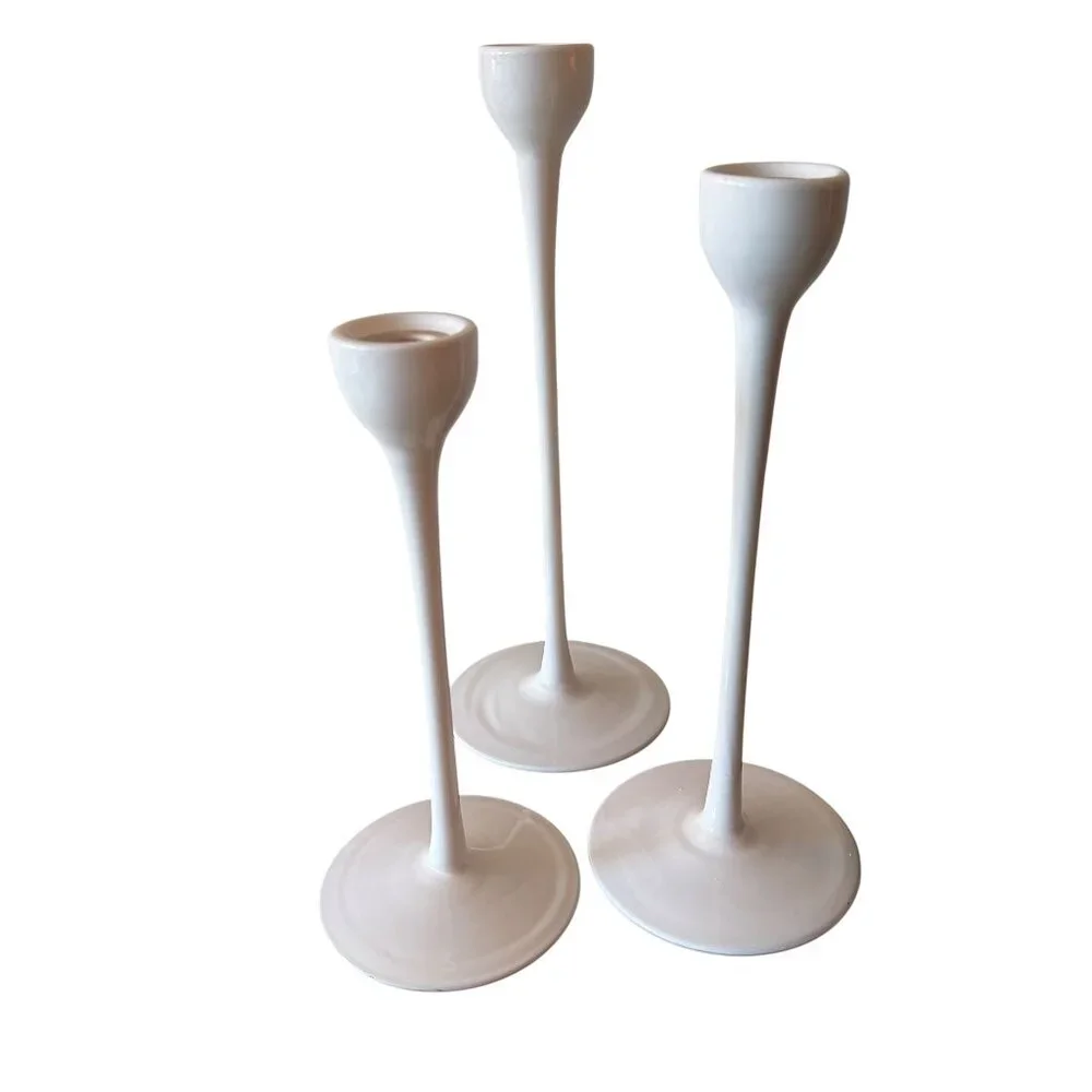 Vintage 90's Ikea Blomster Trio White Candlestick Holders White Glass Holiday